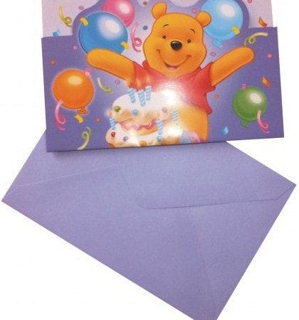 6 cartes d'invitation et enveloppes d'anniversaire Winnie