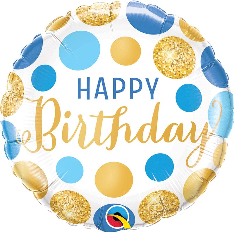 Ballon Happy Birthday metallique bleu et doré