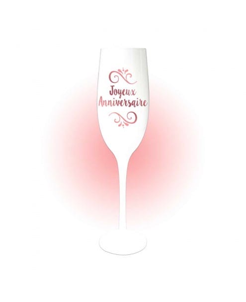 Flûte champagne anniversaire blanche et rose Gold en verre