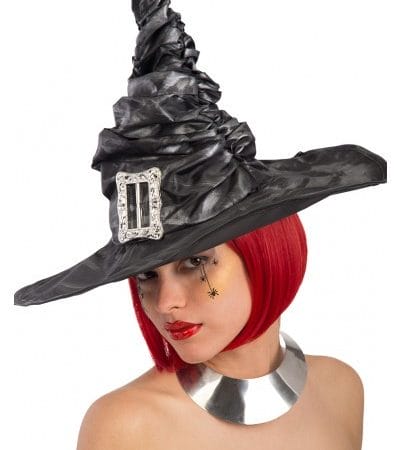 Chapeau de sorcière noir à boucle argentée