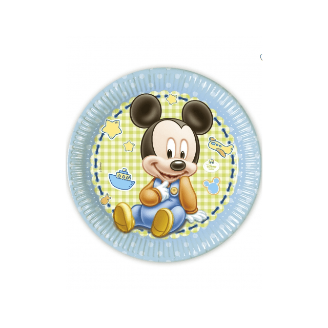 8 assiettes d'anniversaire Baby Mickey 23 cm