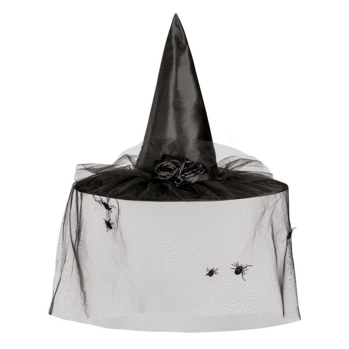 Chapeau de sorcière noir avec voile luxe