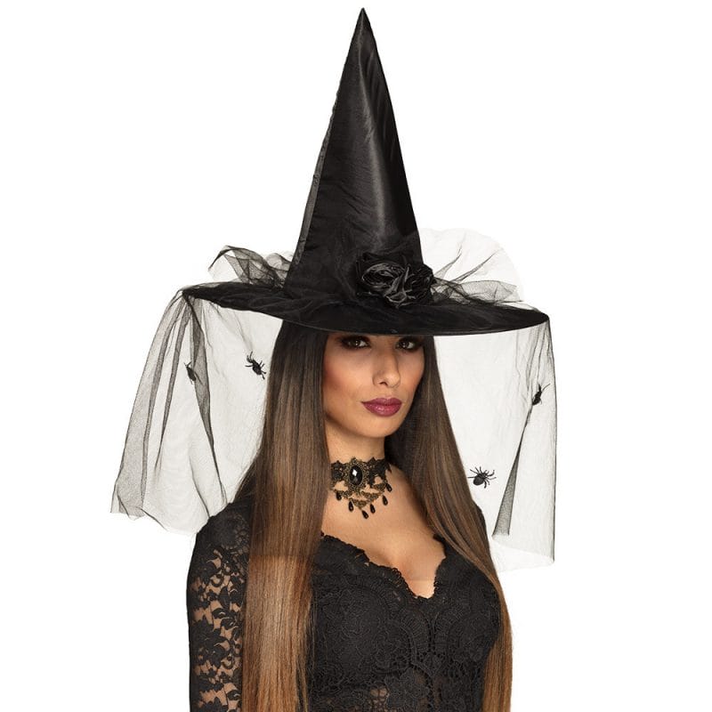 Chapeau de sorcière noir avec voile