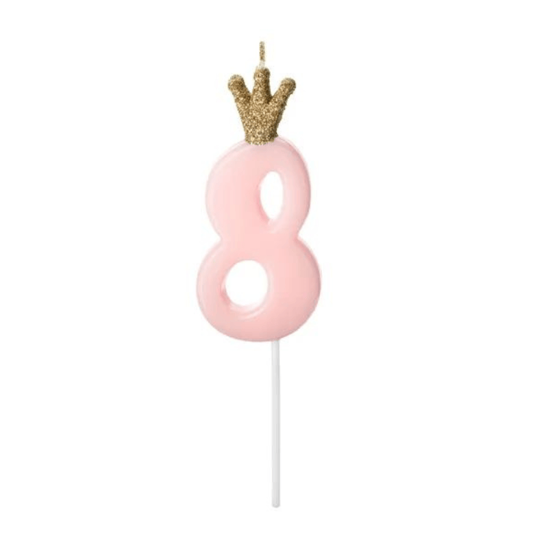 Bougie anniversaire 8 avec couronne rose