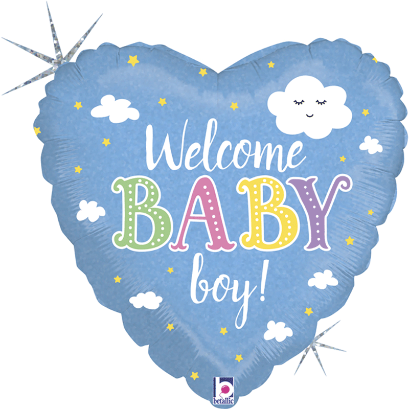 Ballon coeur welcome baby bleu aluminium